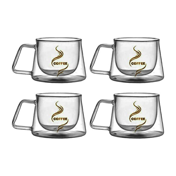 لیوان مدل دوجداره دسته دار کد 250 طرح کافی بسته 4 عددی