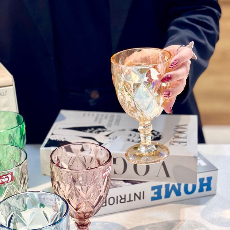 لیوان دلی مدل پایه بلند طرح لوزی کد 340ML بسته 6 عددی