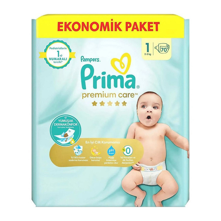 پوشک بچه پریما مدل Premium protection سایز 1 بسته 70 عددی
