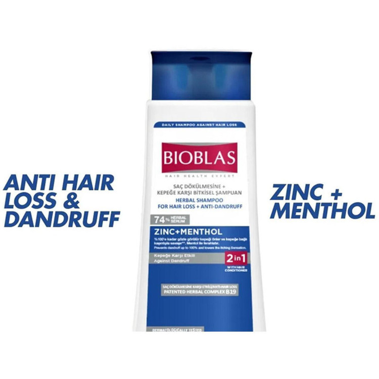 شامپو ضد شوره مو بیوبلاس مدل ZINC+MENTHOL حجم 360 میلی لیتر