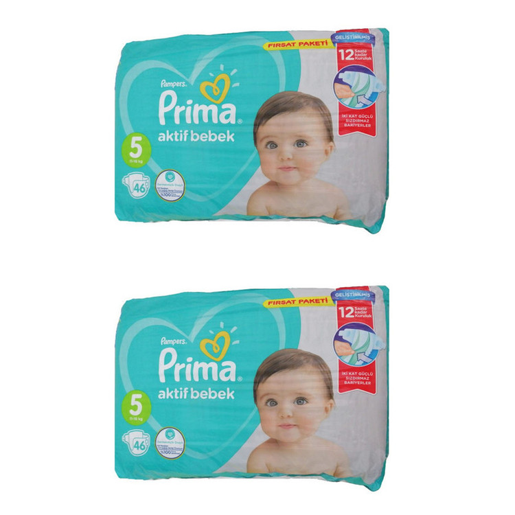 پوشک پریما مدل Aktif سایز 5 بسته 46 عددی مجموعه 2 عددی