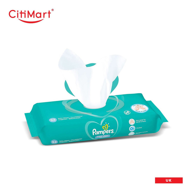 دستمال مرطوب کودک پمپرز مدل fresh clean بسته 52 عددی
