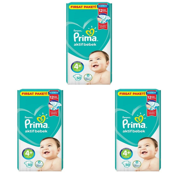 پوشک پریما مدل Aktif bebek سایز 4 بسته 50 عددی مجموعه 3 عددی