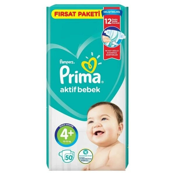 پوشک پریما مدل Aktif bebek سایز 4 بسته 50 عددی مجموعه 3 عددی