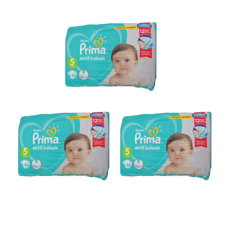 پوشک پریما مدل Aktif سایز 5 بسته 46 عددی مجموعه 3 عددی