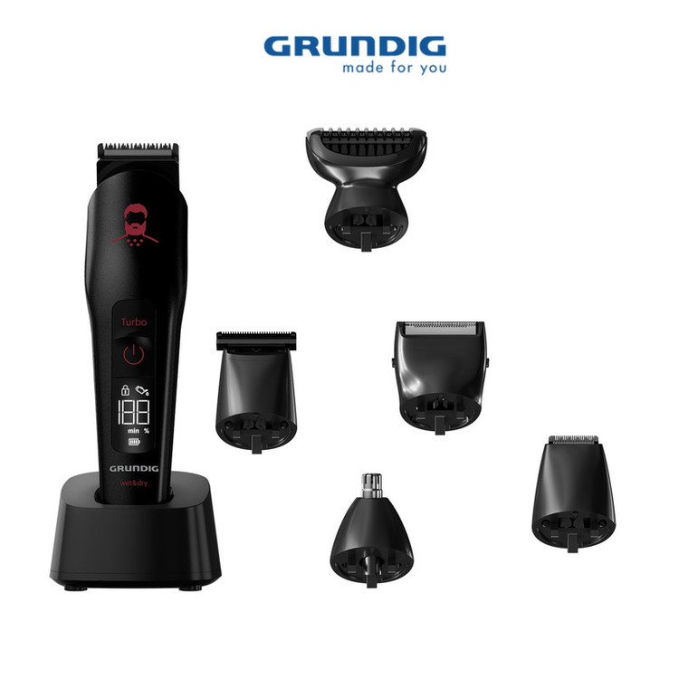 ماشین اصلاح موی صورت و بدن شارژی گروندیگ مدل MGK 9030 PRO Version 2025 با تیغههای تیتانیوم و خودتیز شونده، باتری 2000 میلیآمپر، سنسور تنظیم خودکار قدرت، قابلیت استفاده خشک و مرطوب، ضدآب و قفل ایمنی